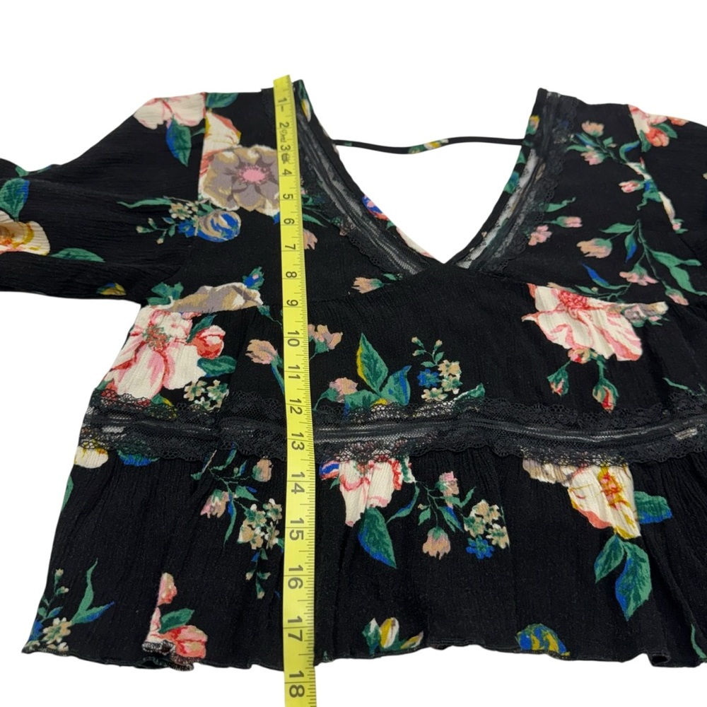 FAVLUX Peplum Babydoll Top Lace Trim Flare Sleeve Crop Ruffles Floral Fairy Y2K - Picture 12 of 13